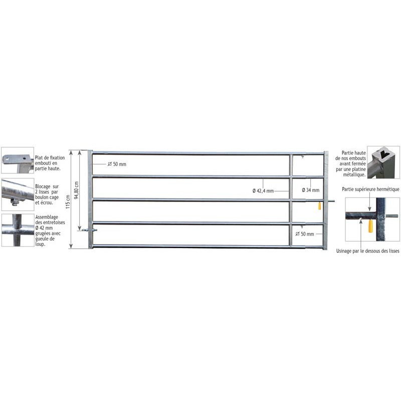 3/4 m Ø 42,4 mm ausziehbare Weidetore mit 1 Riegel