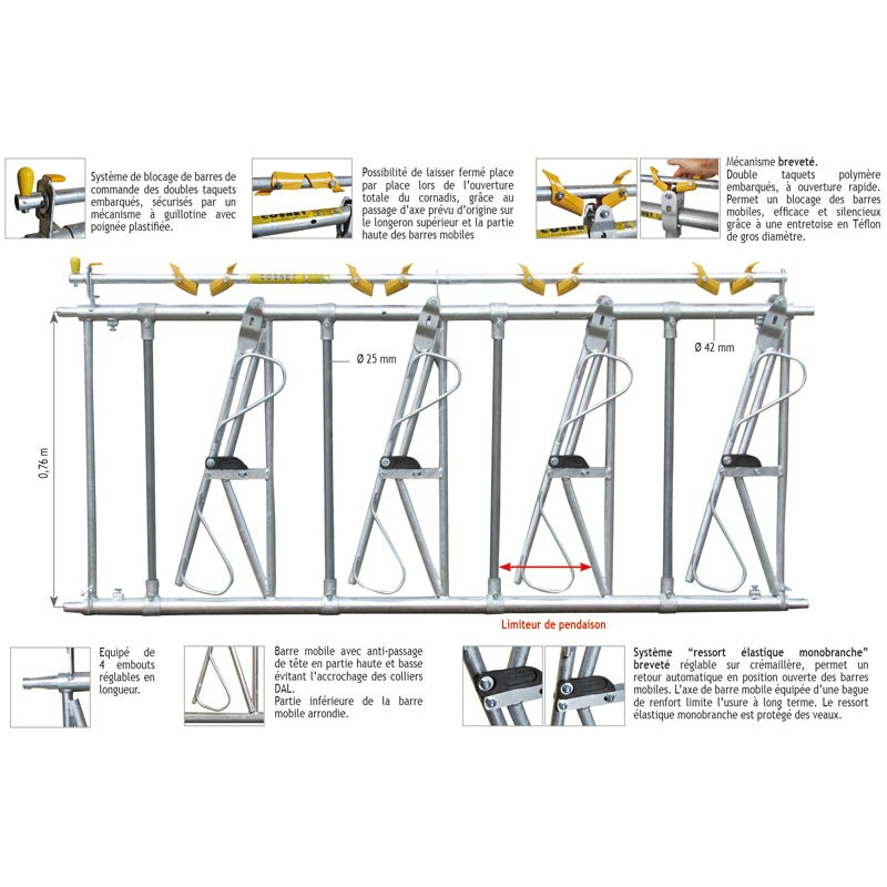 4 Plätze/2 m JUNIOR KOMFORT SR Selbstfangfressgitter für Kälber ohne Eimerhalter