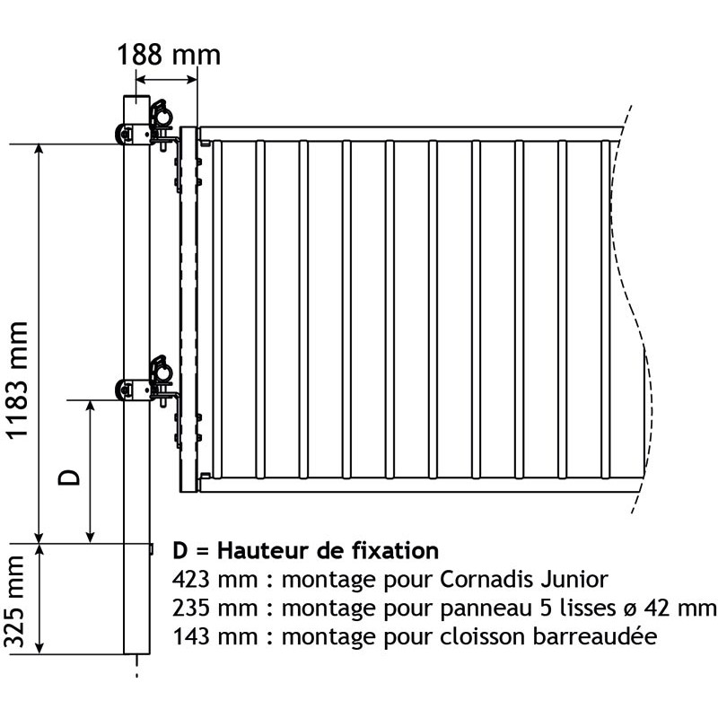 Einstellbarer Einschubteil für Ø 42,4 mm Abtrenngitter