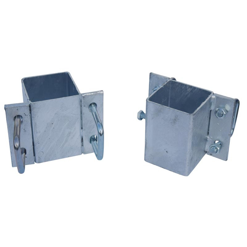 Einfache eckige Befestigungsschellen mit 4 Stück 60 mm Vierkantbügeln für 80x80 mm Vierkantpfosten