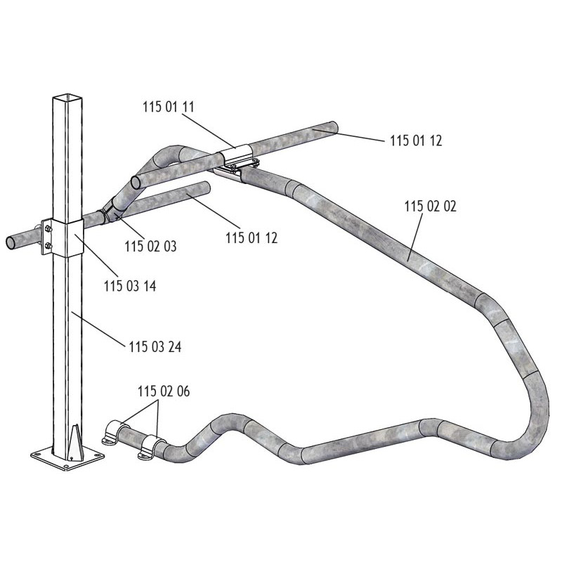 Eckige Befestigungsschellen mit Ø 49 mm Vierkantbügel für 80x80 mm Vierkantpfosten