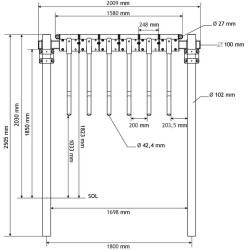 Fingergattermodul mit einzubetonierenden Ø 102 mm Pfosten