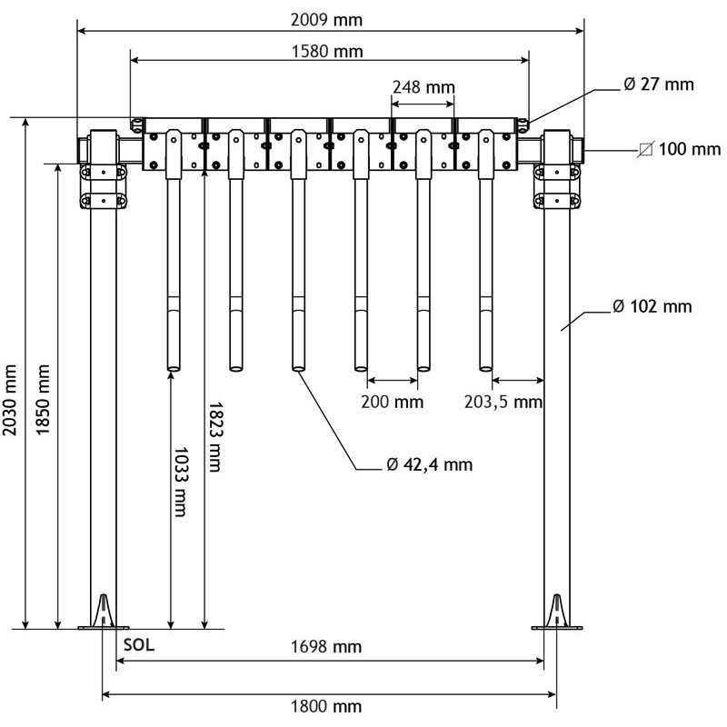 Finger-Gate Modul mit Ø 102 mm Pfosten zum Aufdübeln