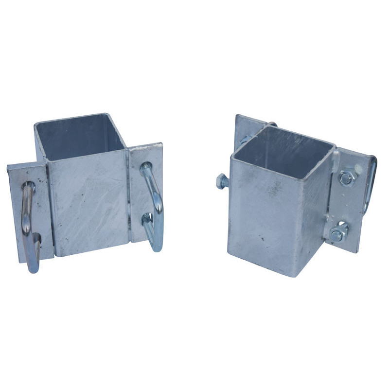Einfache eckige Befestigungsschellen mit 4 Stück 60 mm Vierkantbügeln für 80x80 mm Vierkantpfosten