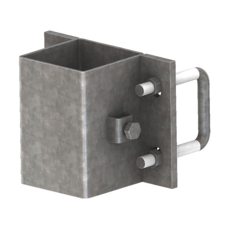 Einfache eckige Befestigungsschellen mit 4 Stück 60 mm Vierkantbügeln für 80x80 mm Vierkantpfosten