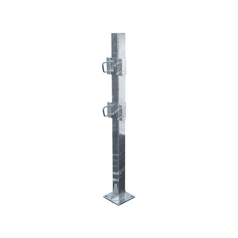 Einfache eckige Befestigungsschellen mit 4 Stück 60 mm Vierkantbügeln für 80x80 mm Vierkantpfosten