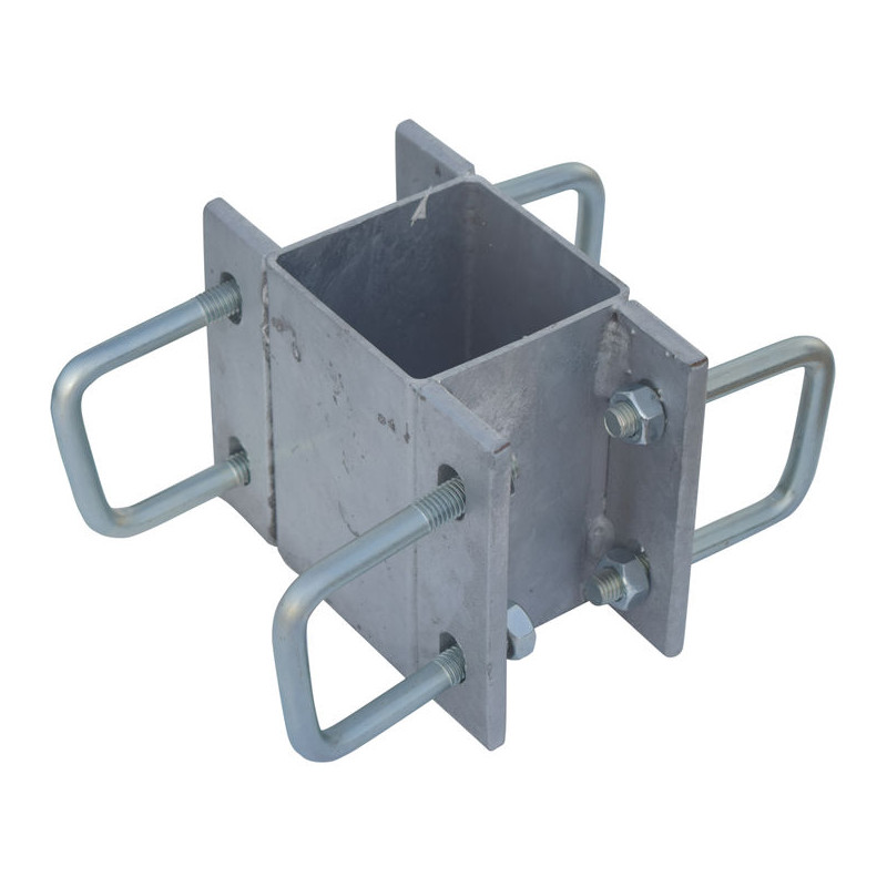 Doppelte eckige Befestigungsschellen mit 8 Stück 60 mm Vierkantbügeln für 80x80 mm Vierkantpfosten
