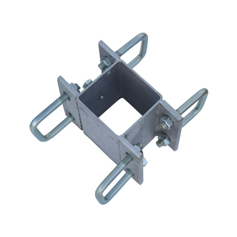 Doppelte eckige Befestigungsschellen mit 8 Stück 60 mm Vierkantbügeln für 80x80 mm Vierkantpfosten