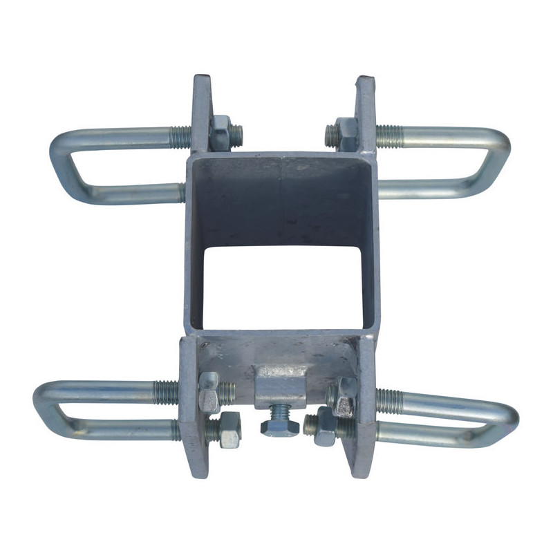 Doppelte eckige Befestigungsschellen mit 8 Stück 60 mm Vierkantbügeln für 80x80 mm Vierkantpfosten