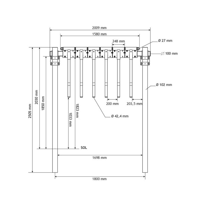 Fingergattermodul mit einzubetonierenden Ø 102 mm Pfosten Fingergattermodul mit einzubetonierenden Ø 102 mm Pfosten