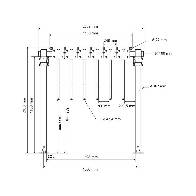 Finger-Gate Modul mit Ø 102 mm Pfosten zum Aufdübeln Finger-Gate Modul mit Ø 102 mm Pfosten zum Aufdübeln